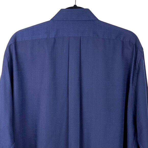 Van Heusen Button Up Dress Shirt Blue Jacquard Checkered Pattern XL 17 1/2 x 35 - Picture 4 of 11